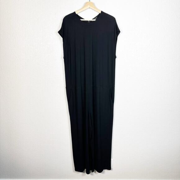 Eileen Fisher Womens Jersey Stretch Knit Wide Leg Crop Jumpsuit in Black Size XL - Picture 3 of 16
